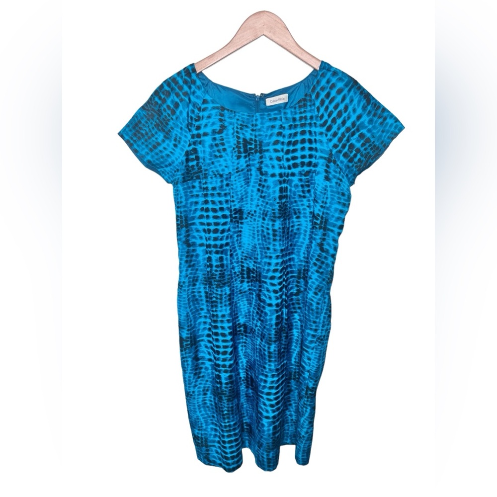 Calvin Klein Blue Snake Print Shift Dress Sz L